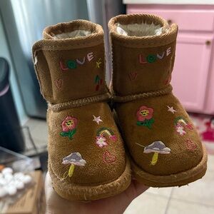 Capelli of New York Brown Kids Slippers with Embroidery